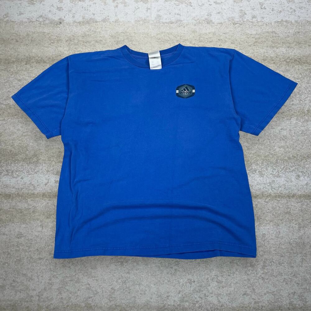 Vintage Y2K Adidas Soccer Shirt Mens XL Royal Blue Cotton Logo Short Sleeve - Picture 2 of 5